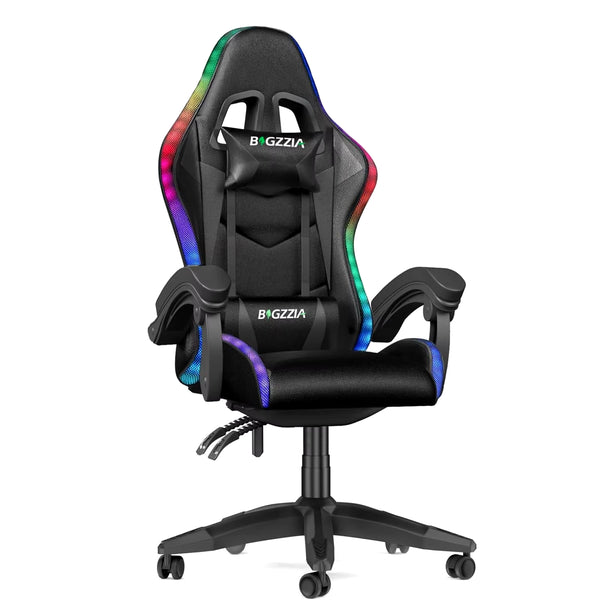 RGB Gaming Chair LED Lights Ergonomic Computer Chair Reclining PU Leather High Back Video Office Chair Adjustable Lumbar Support