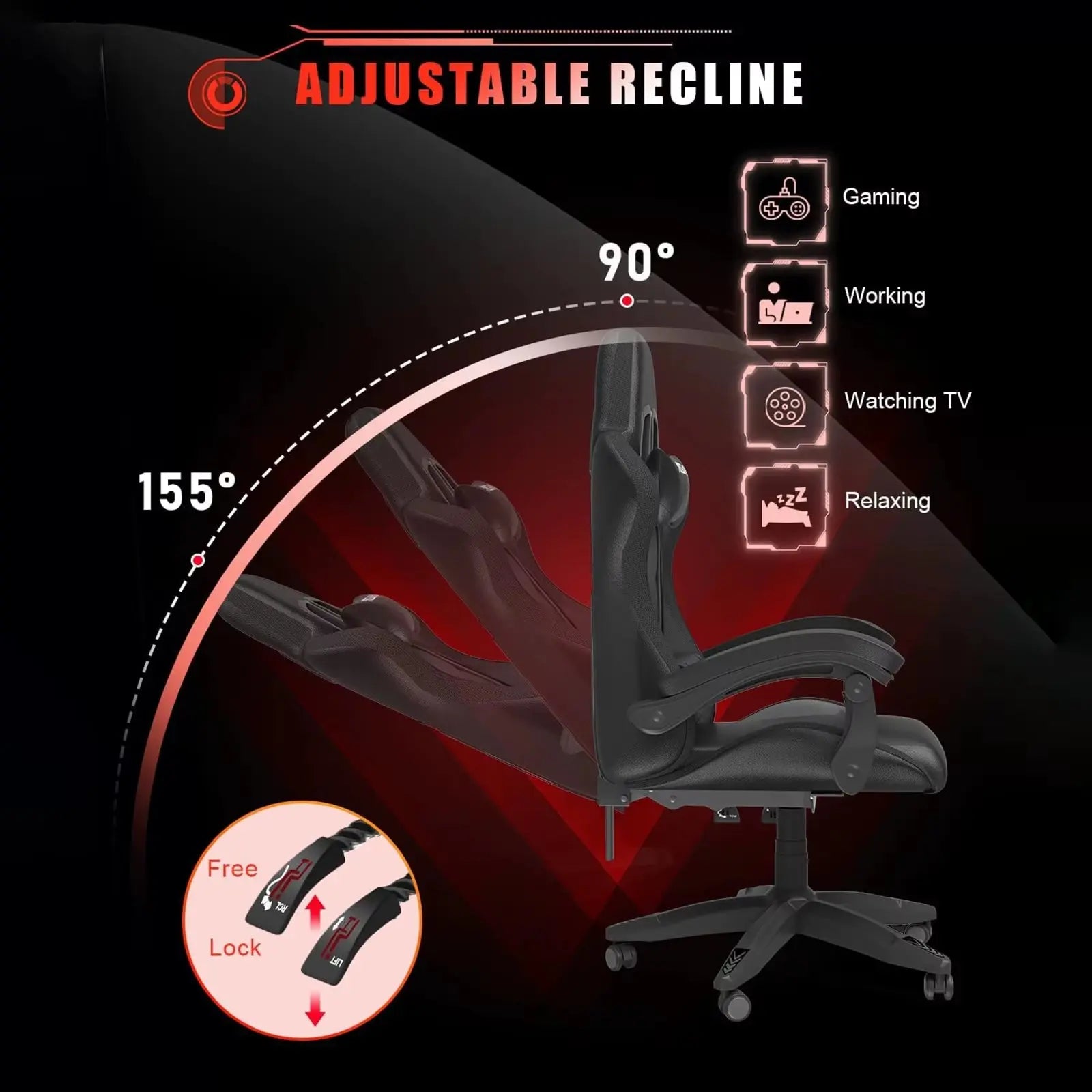 RGB Gaming Chair LED Lights Ergonomic Computer Chair Reclining PU Leather High Back Video Office Chair Adjustable Lumbar Support