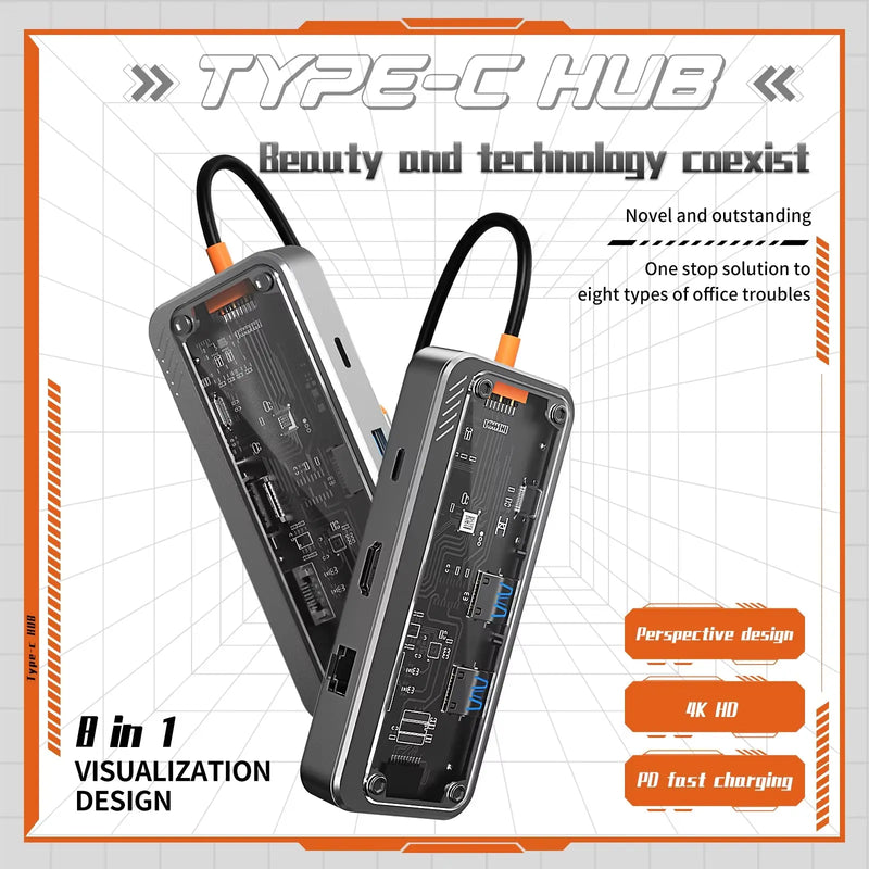 Usb-C Hub Docking-Station Ethernet Port Pd 100W Adapter Usb 3,0 Hub Laptop Tablet