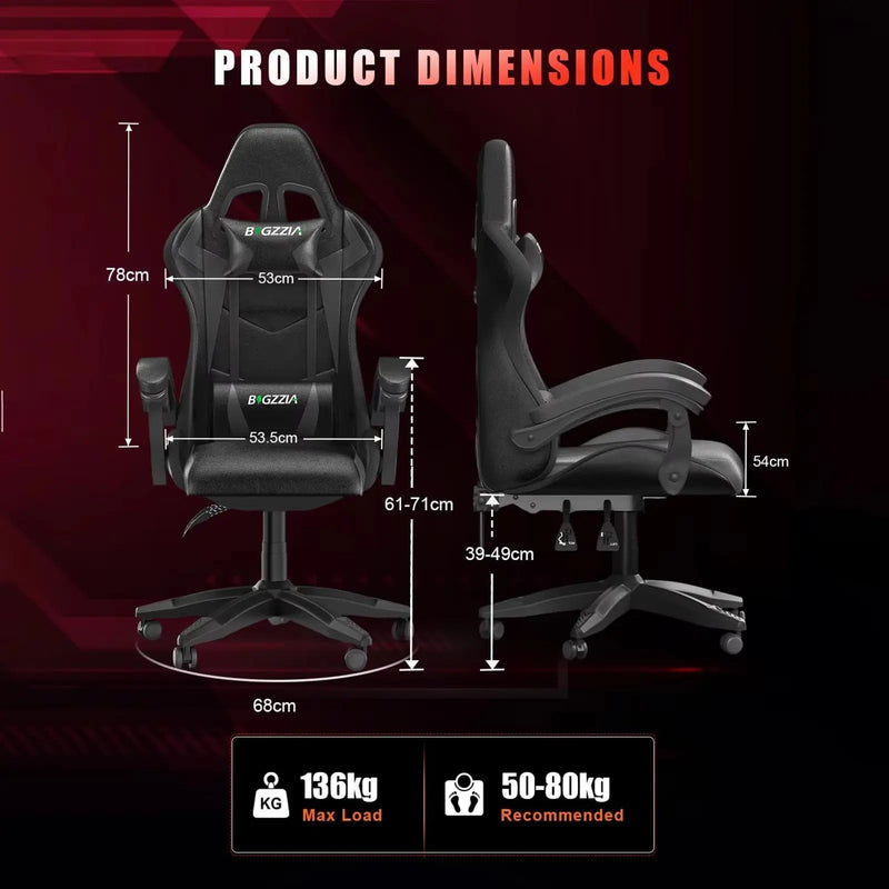 RGB Gaming Chair LED Lights Ergonomic Computer Chair Reclining PU Leather High Back Video Office Chair Adjustable Lumbar Support