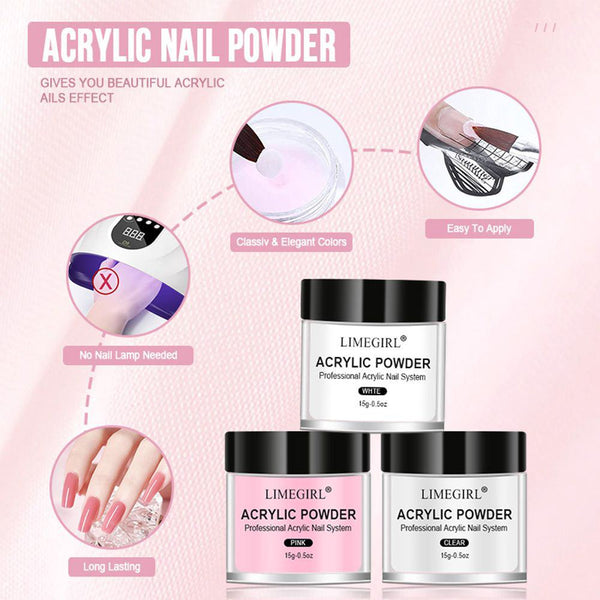 Limegirl Acrylic Powder Set Pink White Clear Acrylic Nail Kit for Nails Extension Professional Nail Art Acrylic Liquid Set