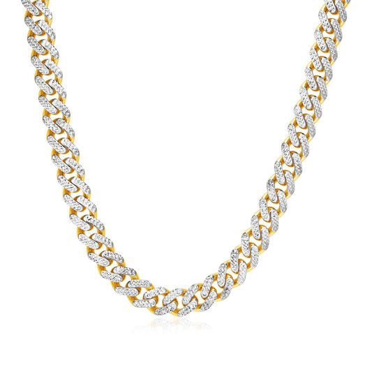 14k Gold Kette Karabin Miami Dubai Bling Two Tone Gold Cuban Chain Necklace with White Pave