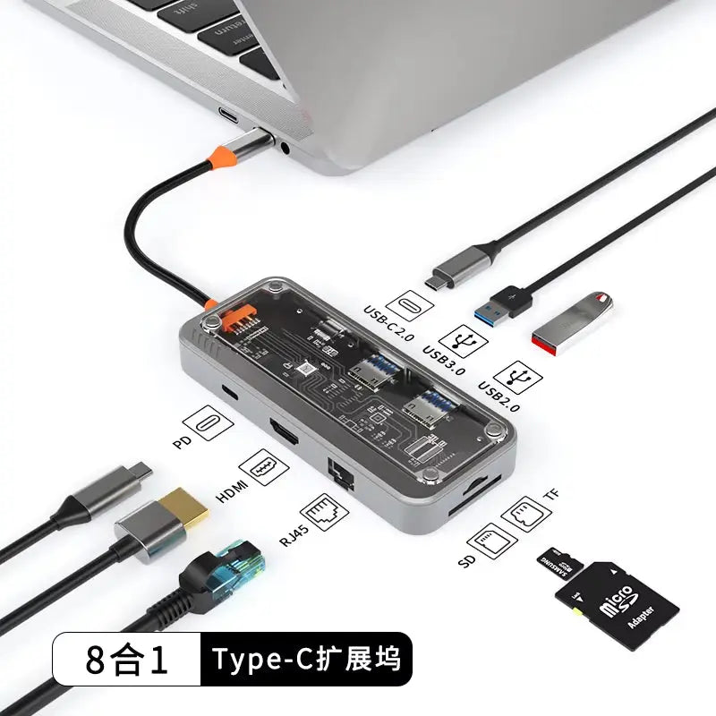 Usb-C Hub Docking-Station Ethernet Port Pd 100W Adapter Usb 3,0 Hub Laptop Tablet