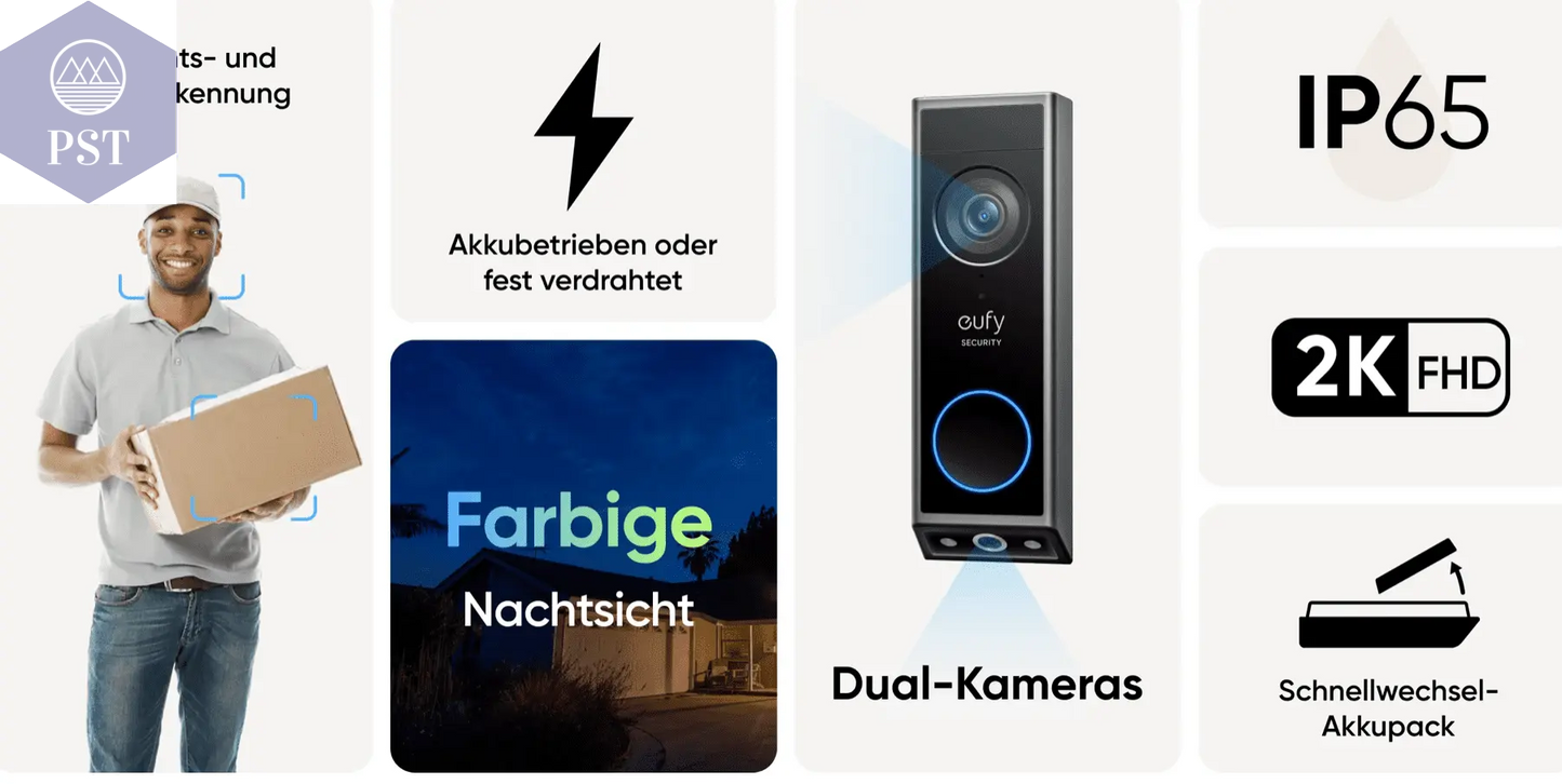 eufy E340 VideoDoorbell+chime Videosprechanlage+Klingel Nachtsicht 2-Wege Audio w-lan Kabel oder Akku  Computer & Office - Security & Protection - Video Surveillance - CCTV Accessories     PST PS Tradings