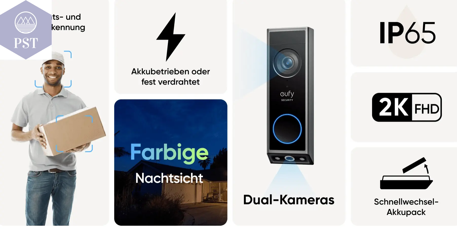 eufy E340 VideoDoorbell+chime Videosprechanlage+Klingel Nachtsicht 2-Wege Audio w-lan Kabel oder Akku  Computer & Office - Security & Protection - Video Surveillance - CCTV Accessories     PST PS Tradings