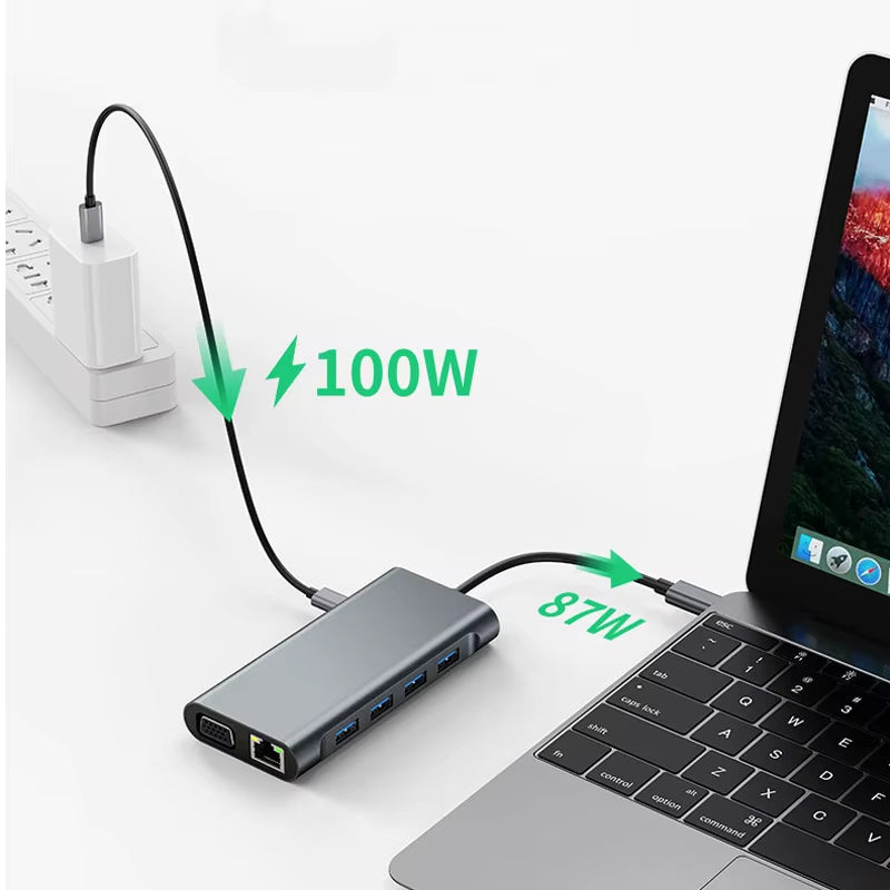 11-In-1 Typ-C-Usb Hub-Multi-Port-Laptop-Docking Station Typ C Bis 4K Hdmi-Usb-Pc-Adapter Für 100M Gigabit-Nic-Adapter