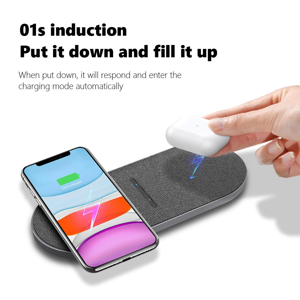 2 in 1 Dual Wireless Fast Charging Pad