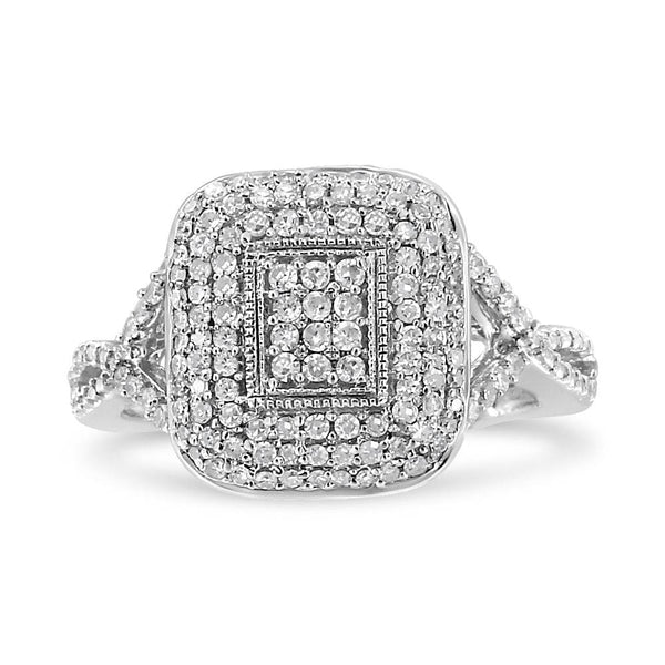 .925 Sterling Silver 1/2 Ct Round Diamond Cluster Ring Cushion (I-J , I1-I2) -PST PS Tradings