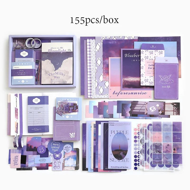 155pcs/set Handbook Gift Box Creative Retro Style Office Student Learning Stationery Gift Set A6 Notebook Variety Material - PST PS Tradings