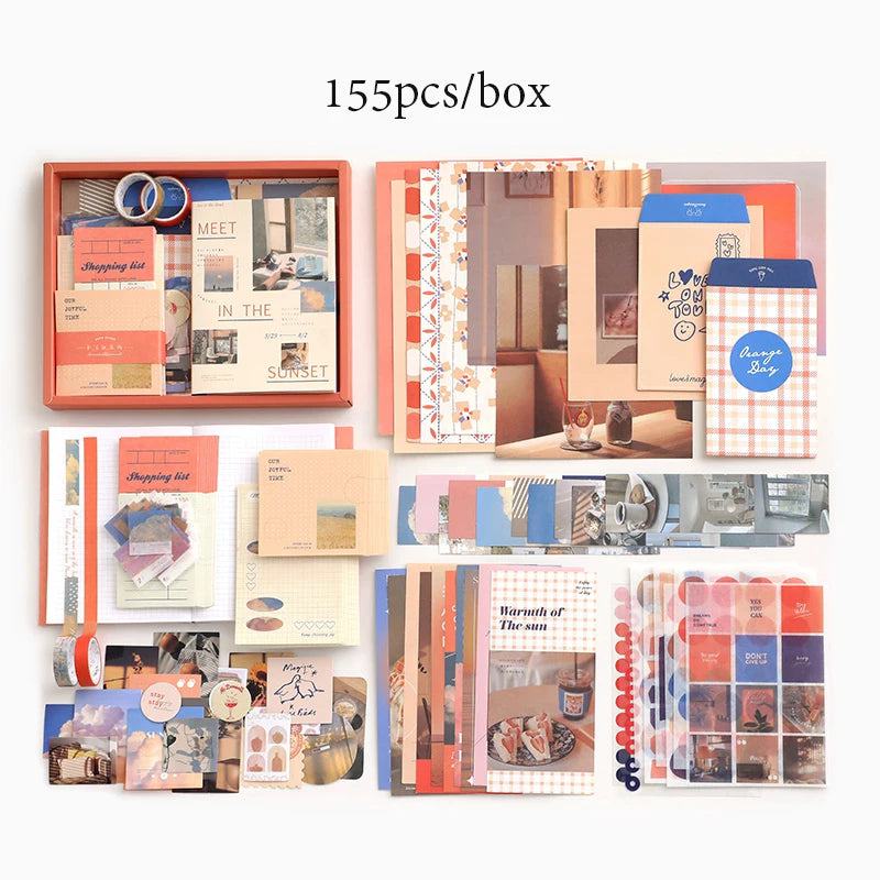 155pcs/set Handbook Gift Box Creative Retro Style Office Student Learning Stationery Gift Set A6 Notebook Variety Material - PST PS Tradings