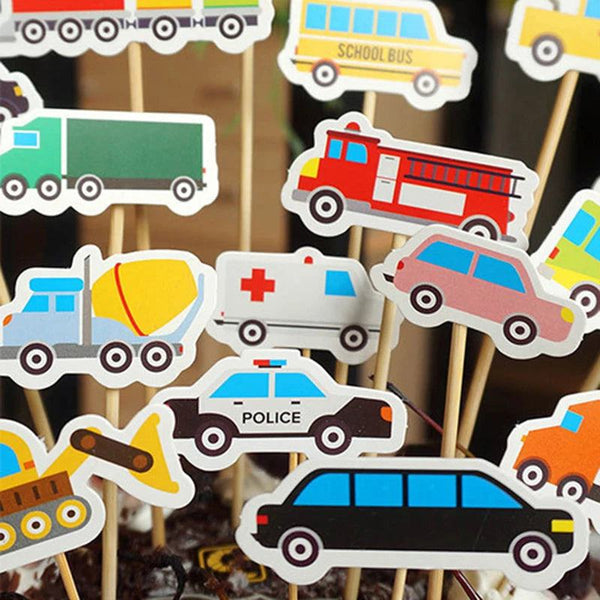 18pcs/set Cartoom Car Cake Topper Boy Kids Birthday Decorations Truck Ambulance Taxi Train Toppers Cake Decor Christening Favor - PST PS Tradings