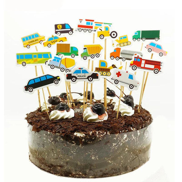 18pcs/set Cartoom Car Cake Topper Boy Kids Birthday Decorations Truck Ambulance Taxi Train Toppers Cake Decor Christening Favor - PST PS Tradings