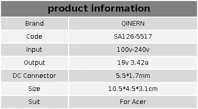 19V 3.42A 65W 5.5*1.7mm AC Laptop Charger Adapter For Acer Aspire 5315 5630 5735 5920 5535 5738 6920 6530G 7739Z Power Supply - PST PS Tradings