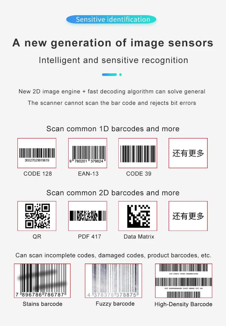 1D/2D  Supermarket Handhel  Barcode Bar  Code Scanner  Reader QR   PDF417 Bluetooth 2.4G Wireless &Wired USB Platform - PST PS Tradings