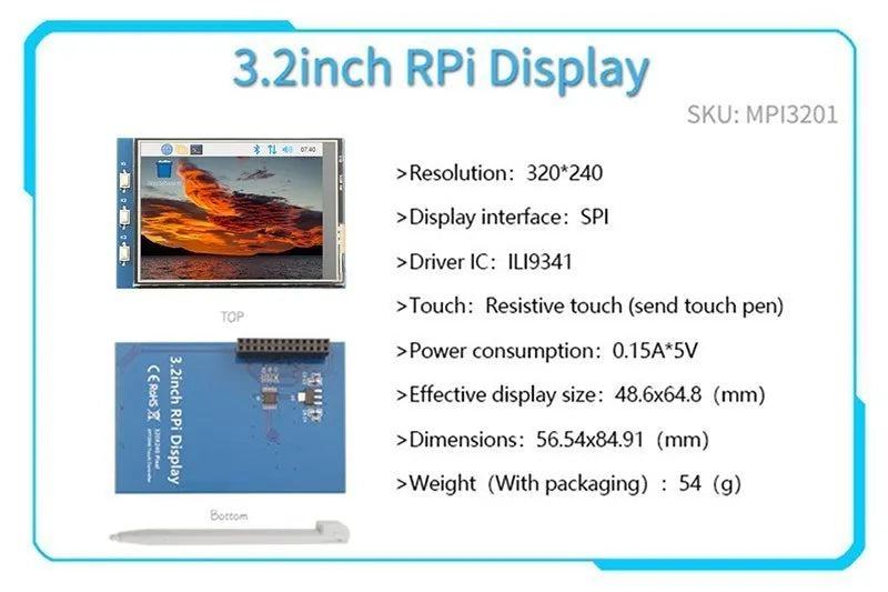  2.4/2.8/3.2/3.5/5/7/10.1 inch touch LCD Display Module Support for Raspberry Pi 3B+ 4 B