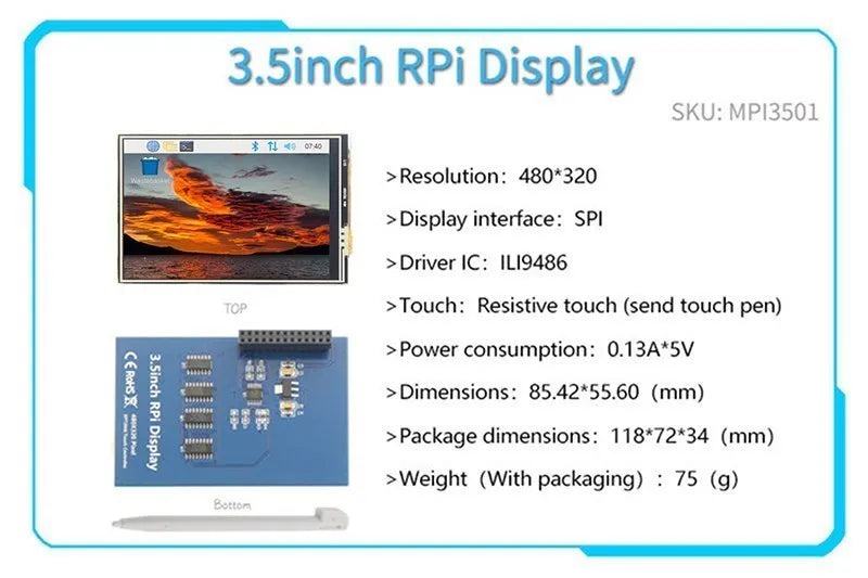  2.4/2.8/3.2/3.5/5/7/10.1 inch touch LCD Display Module Support for Raspberry Pi 3B+ 4 B