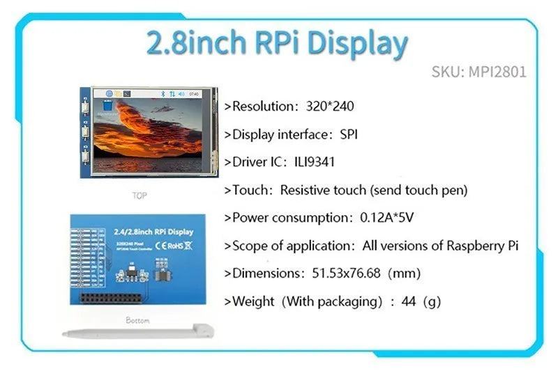  2.4/2.8/3.2/3.5/5/7/10.1 inch touch LCD Display Module Support for Raspberry Pi 3B+ 4 B