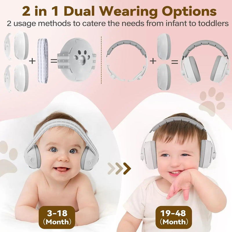 2-in-1 Convertible Design Baby Earmuffs Noise Protection Adjustable Noise Cancelling Headphones with Non-Slip Band for Babies - PST PS Tradings