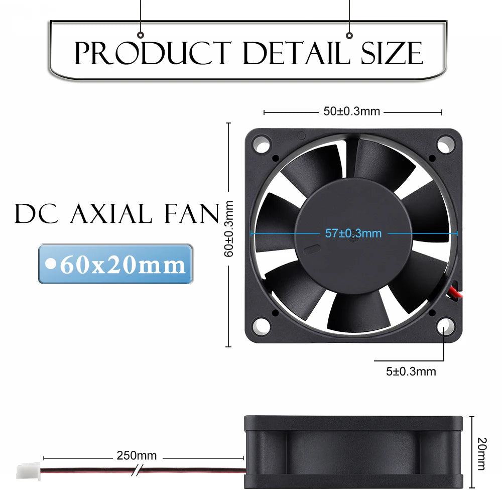 2 Pcs Gdstime 60x60x20mm 6020 12V 24V Dual Ball 3D Printer Cooler Fan 60mmx20mm Brushless Machine Equipment DC Motor Cooling Fan - PST PS Tradings