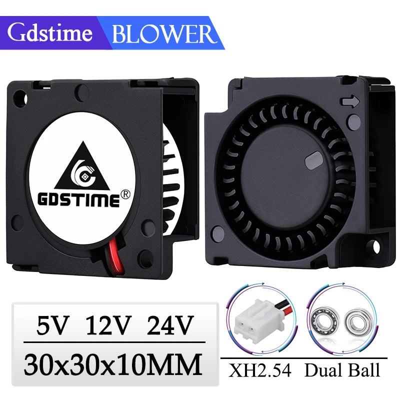 2 Pieces Gdstime DC 5V 12V 24V 30x30x10mm Sleeve Dual Ball 1 inch Small Mini Blower Cooling Fan 30mm x 10mm 3cm 3010 3D Printer