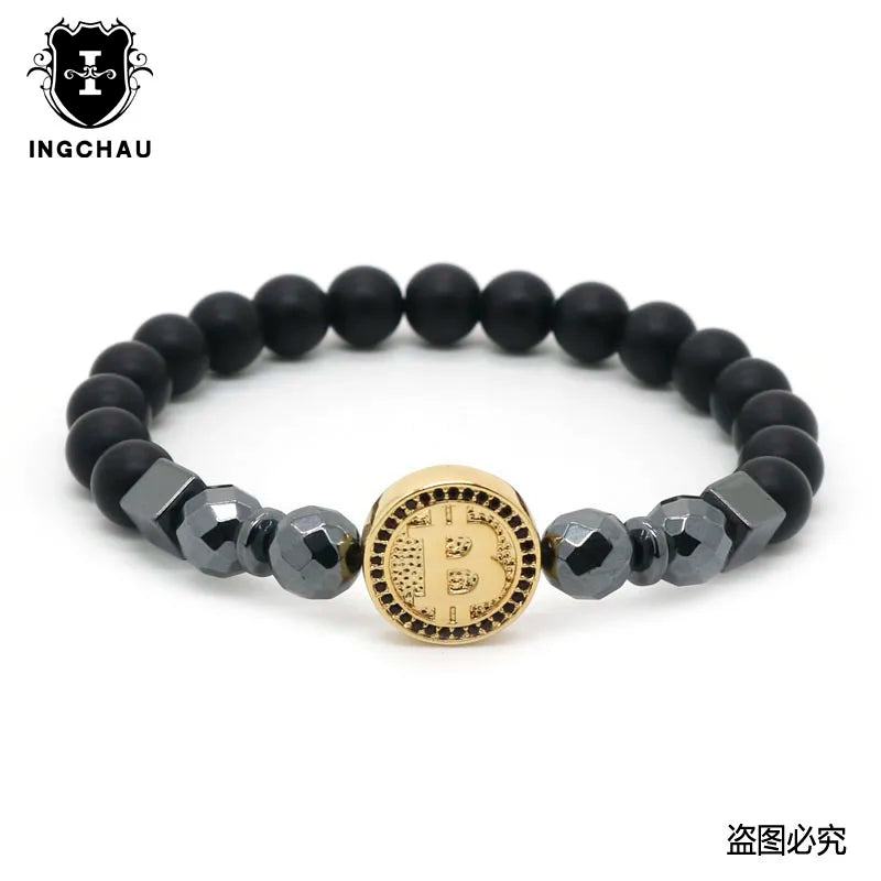 2019 Fashion Luxury Bitcoin Bracelet Men Black Hematite Stone Charm Bracelets For Men Best Friend Gift Pulseira Masculina BT-12 - PST PS Tradings