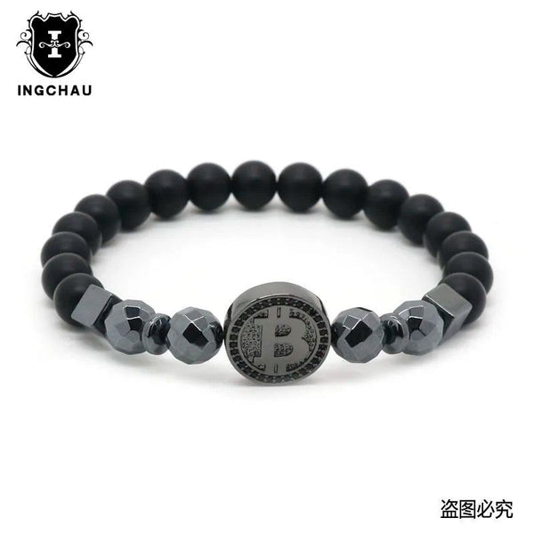 2019 Fashion Luxury Bitcoin Bracelet Men Black Hematite Stone Charm Bracelets For Men Best Friend Gift Pulseira Masculina BT-12 - PST PS Tradings