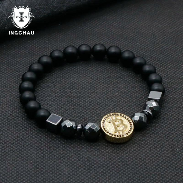 2019 Fashion Luxury Bitcoin Bracelet Men Black Hematite Stone Charm Bracelets For Men Best Friend Gift Pulseira Masculina BT-12 - PST PS Tradings