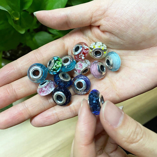 2024 New Original 100% 925 Sterling Silver Glass Bead Wood Stone Murano Flower Charms Fit Pan Brand Bracelet DIY Women Jewelry - PST PS Tradings