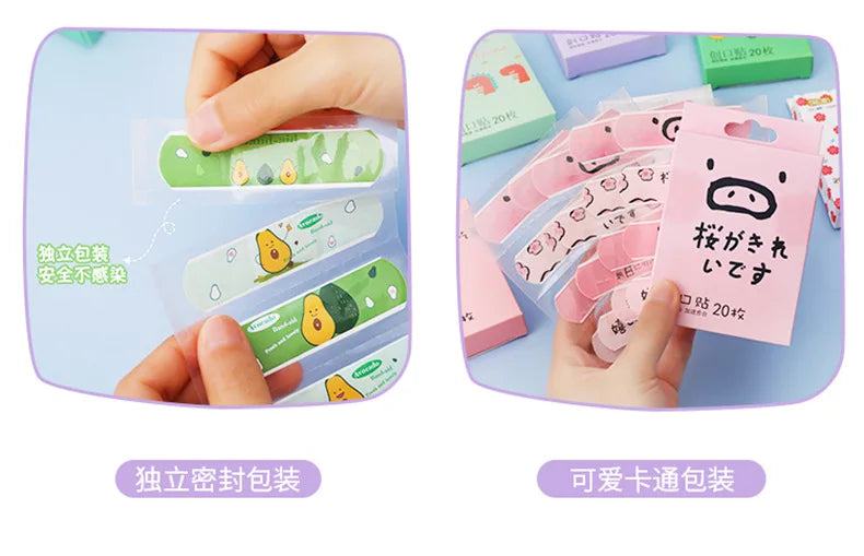 20pcs Cute Cartoon Patterned Curved Patch Wound Strips Dressing Adhesive Plaster Bandages Band Aid for Children Banditas - PST PS Tradings