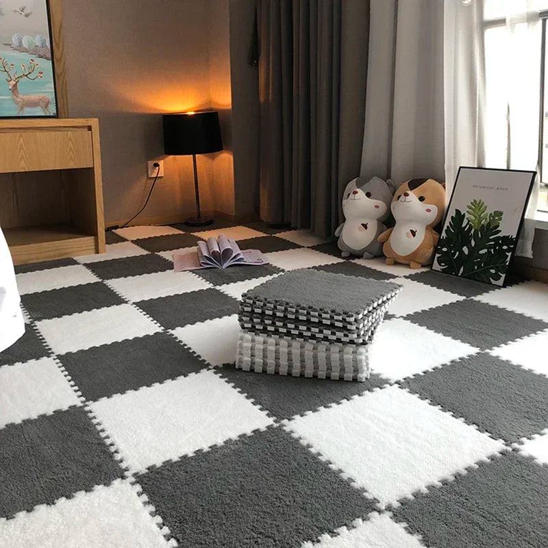 20pcs Soft Plush Baby Gym and Playmat with Interlocking Foam Floor Mat and Puzzle Toy for Infants and Toddlers, Black grey