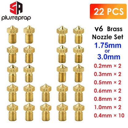 22PCS/lot V6 Brass Nozzle for E3DV6 Anycubic i3 Mega S X Chiron Kobra Flybear HotEnd 0.4MM  J-Head Extruder Printer Accessorie - PST PS Tradings