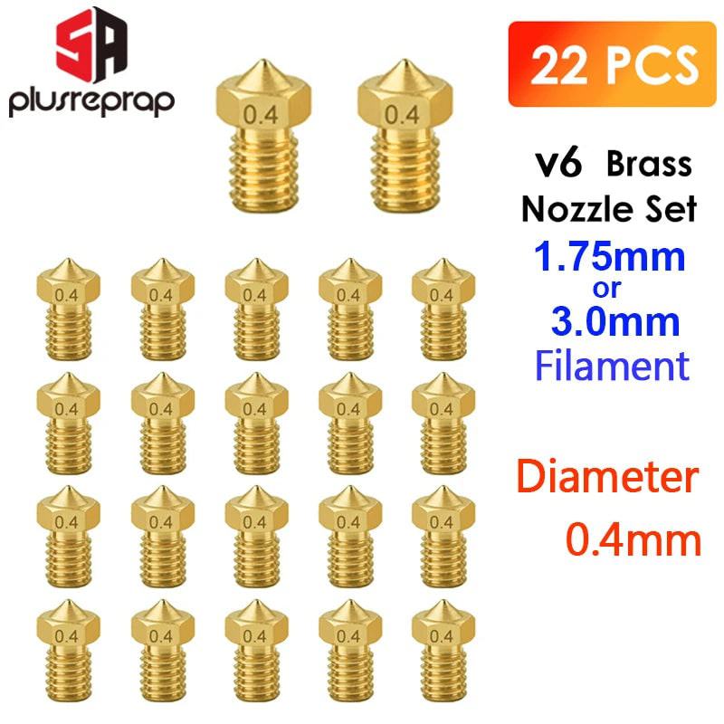 22PCS/lot V6 Brass Nozzle for E3DV6 Anycubic i3 Mega S X Chiron Kobra Flybear HotEnd 0.4MM  J-Head Extruder Printer Accessorie - PST PS Tradings