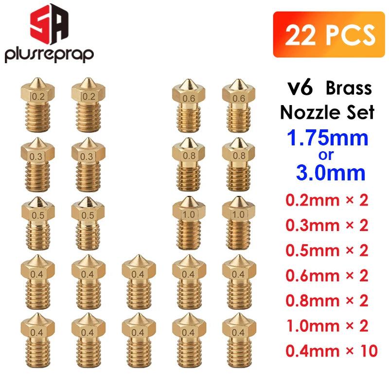 22PCS/lot V6 Brass Nozzle for E3DV6 Anycubic i3 Mega S X Chiron Kobra Flybear HotEnd 0.4MM  J-Head Extruder Printer Accessorie - PST PS Tradings