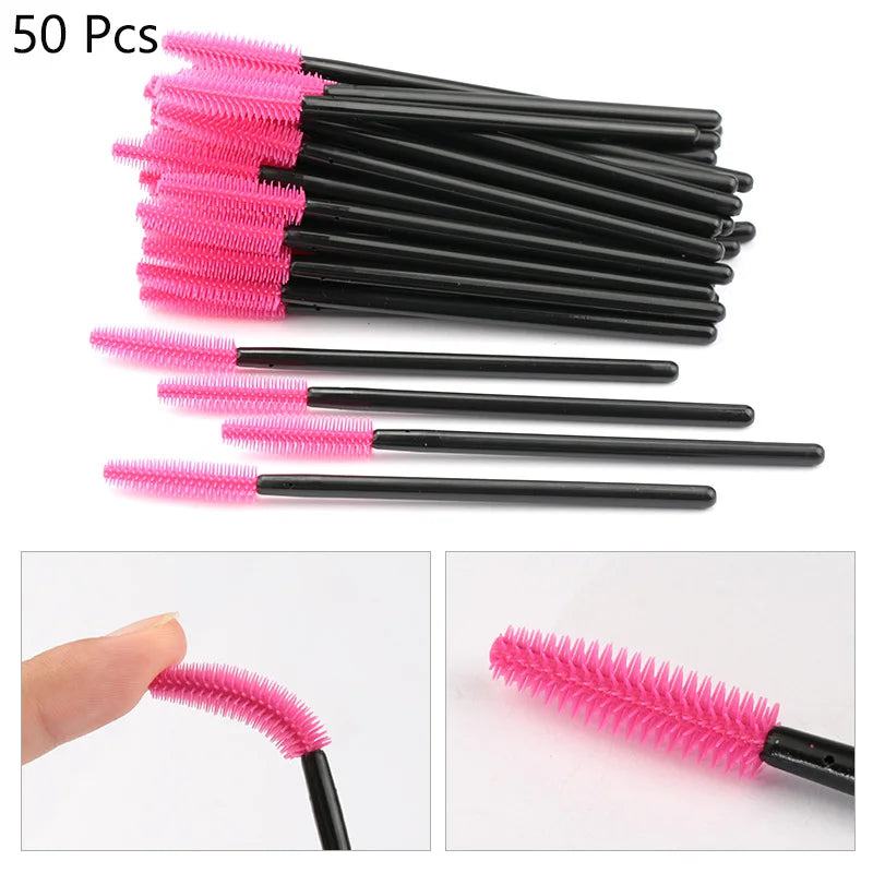 25/50pcs Disposable Eyelash Brush Eyelashes Extension Tools Silicone Gel Material Eyebrow Brushes Mascara Wands Applicator Women