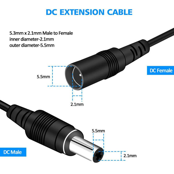 2M 6.56FT/ 5M 16.5FT / 10M 33FT DC Extension 5.5x2.1mm Power Cord Cable Extender For CCTV Security Camera 12 Volt Extension Cord - PST PS Tradings