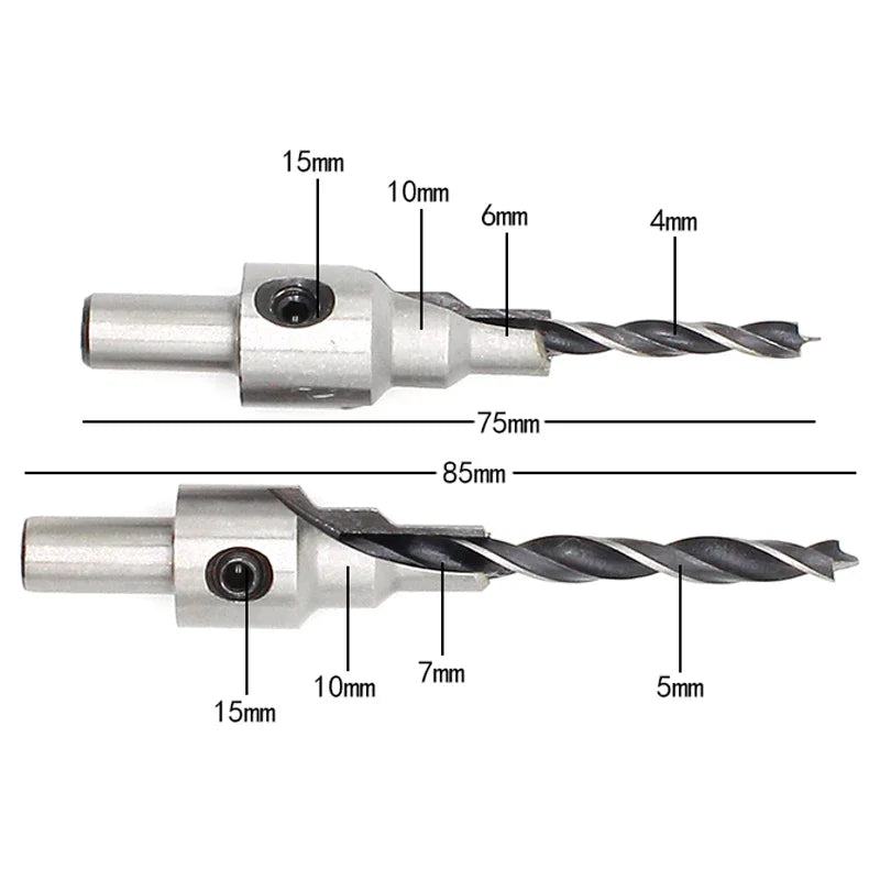 2pc Countersink Drilling 3 Steps Pilot Drill Bits Set Reamer Screw Wood Window Hinge Hole Saw Chamfer 4 6 5 7mm steps 8mm Shank