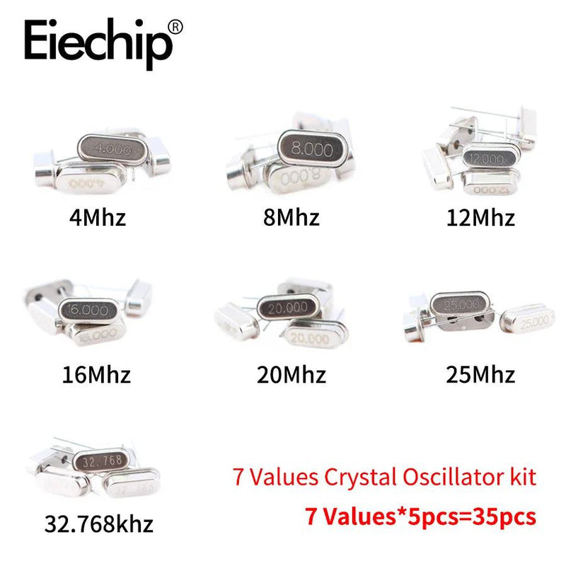 35pcs/Lot Crystal Oscillator Electronic Kit, HC-49S 7 kind DIP Quartz Oscillator 32.768Khz 4Mhz 8Mhz 12Mhz 16Mhz 20Mhz 25Mhz - PST PS Tradings