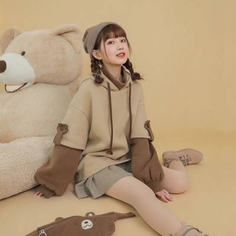 3XL Harajuku Aesthetic Bear Anime Hoodie Women Korean Kawaii Crewneck Long Sleeve Oversize Streetwear Kpop Y2K Winter Cloth Top - Property & Safety Tradings