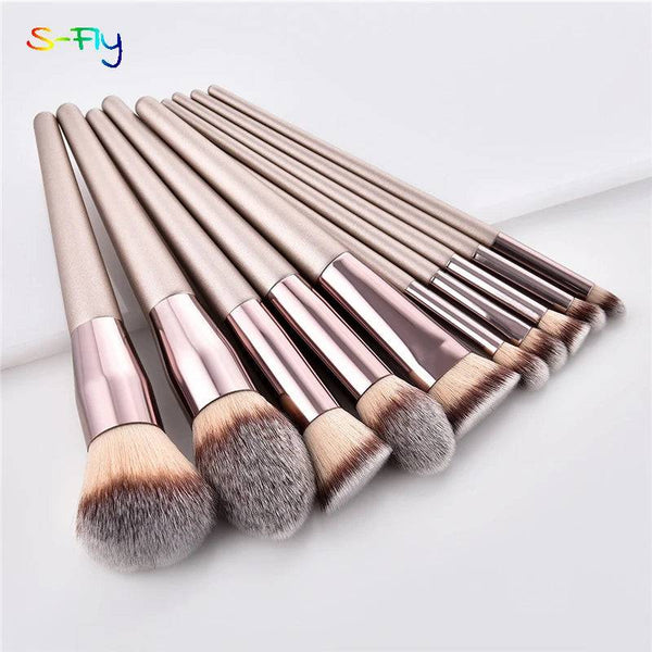 4/10pcs Champagne makeup brushes set for cosmetic foundation powder blush eyeshadow kabuki blending make up brush beauty tool - Property & Safety Tradings