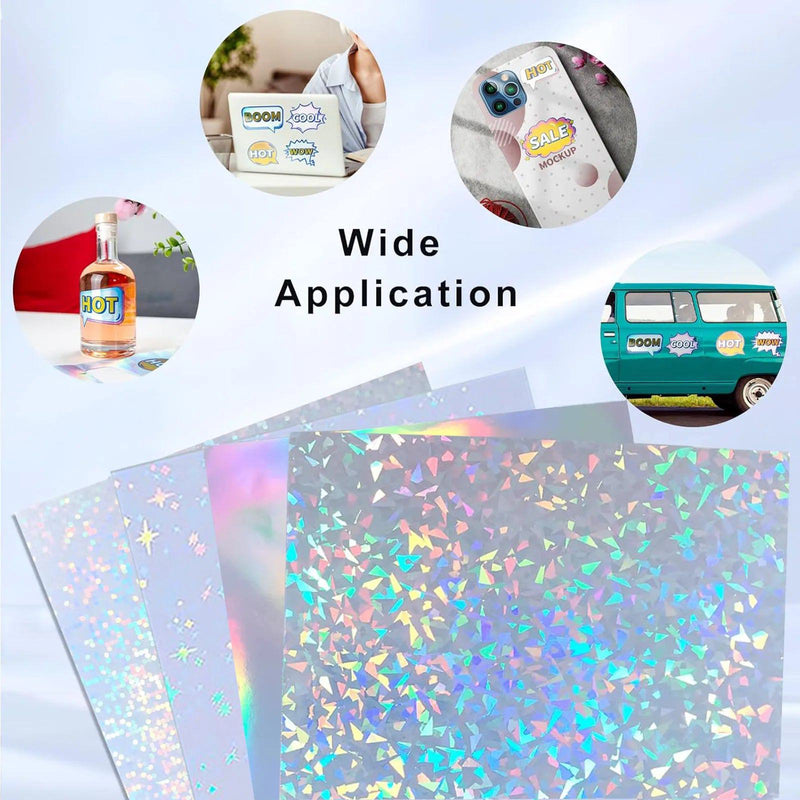 40 Sheets 4 Styles Mixed Holographic Sticker Paper Clear Vinyl Self Adhesive Waterproof Rainbow Transparent Overlay Film A4 Size - PST PS Tradings