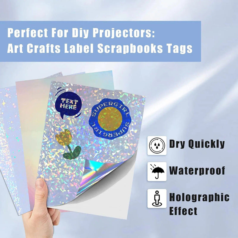 40 Sheets 4 Styles Mixed Holographic Sticker Paper Clear Vinyl Self Adhesive Waterproof Rainbow Transparent Overlay Film A4 Size - PST PS Tradings