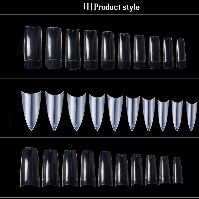 500pcs Half Cover False Nails Press on Nails Tips Clear Acrylic Nails 10 Sizes   for Nail Salons and DIY Nail Art A-08