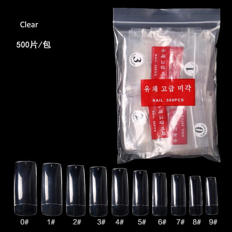 500pcs Half Cover False Nails Press on Nails Tips Clear Acrylic Nails 10 Sizes   for Nail Salons and DIY Nail Art A-08