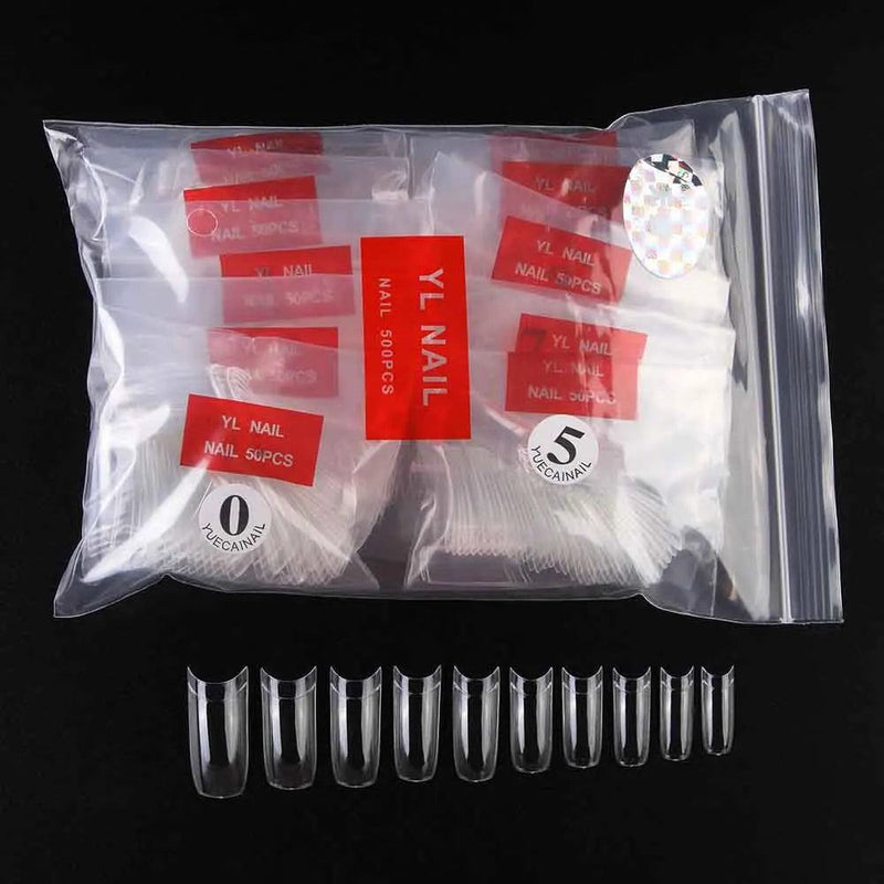 500pcs Half Cover False Nails Press on Nails Tips Clear Acrylic Nails 10 Sizes   for Nail Salons and DIY Nail Art A-08