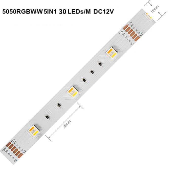 5m 5050 RGBW Led Lights 4pin RGB Led Strip 5pin 4in1 RGBWW RGBCW Led Strip Light 6pin 5in1 RGBCCT Light Strip 12V 24V Waterproof