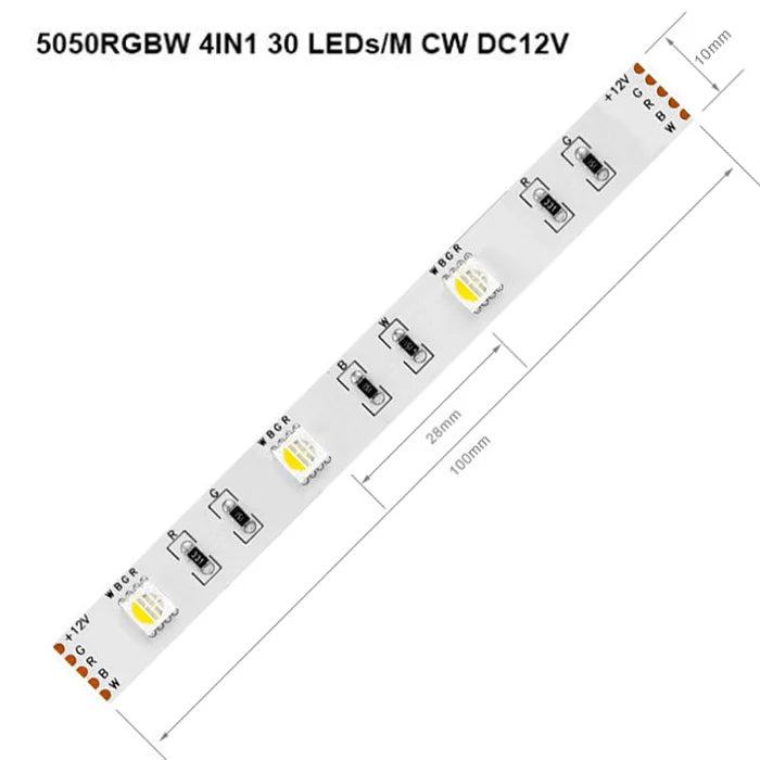 5m 5050 RGBW Led Lights 4pin RGB Led Strip 5pin 4in1 RGBWW RGBCW Led Strip Light 6pin 5in1 RGBCCT Light Strip 12V 24V Waterproof