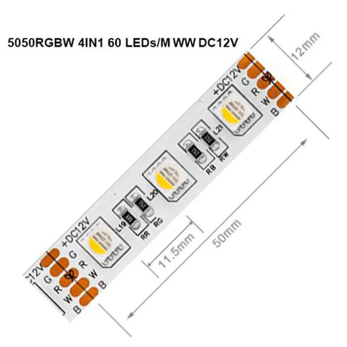 5m 5050 RGBW Led Lights 4pin RGB Led Strip 5pin 4in1 RGBWW RGBCW Led Strip Light 6pin 5in1 RGBCCT Light Strip 12V 24V Waterproof