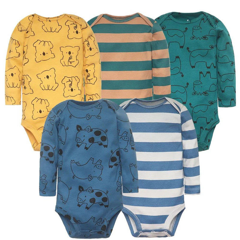 5PCS/LOT Cotton Baby Bodysuits Unisex Infant Jumpsuit Fashion Baby Boys Girls Clothes Long Sleeve Newborn Baby Clothing Set - PST PS Tradings