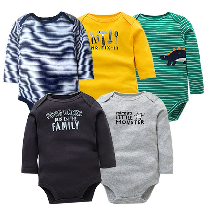 5PCS/LOT Cotton Baby Bodysuits Unisex Infant Jumpsuit Fashion Baby Boys Girls Clothes Long Sleeve Newborn Baby Clothing Set - PST PS Tradings