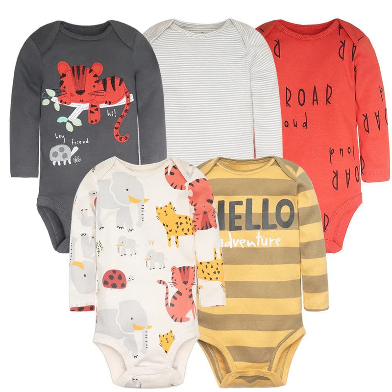 5PCS/LOT Cotton Baby Bodysuits Unisex Infant Jumpsuit Fashion Baby Boys Girls Clothes Long Sleeve Newborn Baby Clothing Set - PST PS Tradings